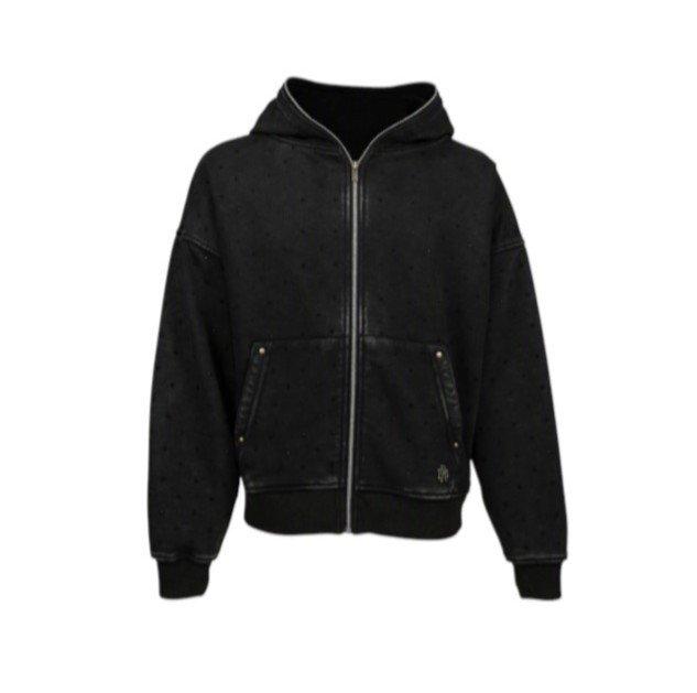 WASHED RHINESTONE HOOD BLACK - BLACK